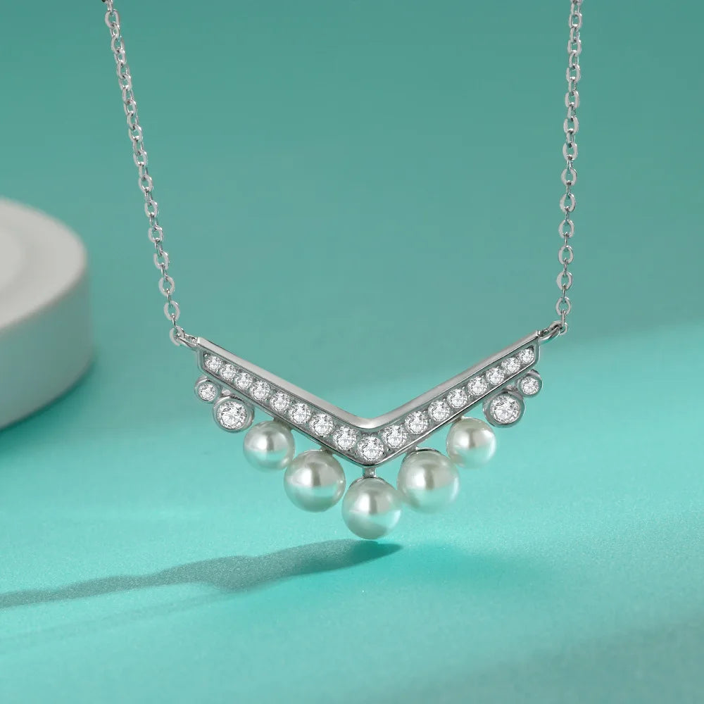 Luxury Pearl Moissanite Pendants Necklace For Women S925 Sterling Silver 18K Gold Plated Diamond Chain Wedding Gifts Jewelry