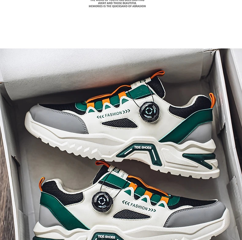 Men's Korean rotating buckle trendy casual sports shoes four season soft soled non slip outdoor running shoes student sneakers