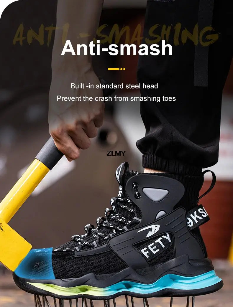 New Design Safety Shoes Men Work Sneaker Steel Toe Shoes Puncture Proof High Top Work Safety Boots Male Lightweight Work Shoes