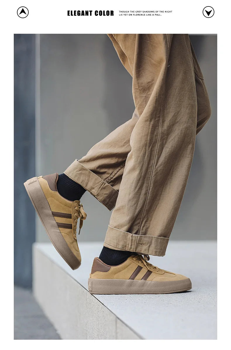 Vintage Brown Man Sneakers Suede Leather Men's Skateboard Shoes Comfort Lace-up Men Skate Sneakers Thick Sole Casual Board Shoes