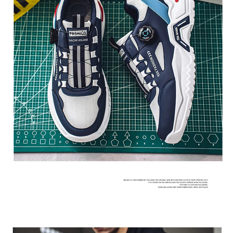 Men's Korean rotating buckle trendy casual sports shoes four season soft soled non slip outdoor running shoes student sneakers