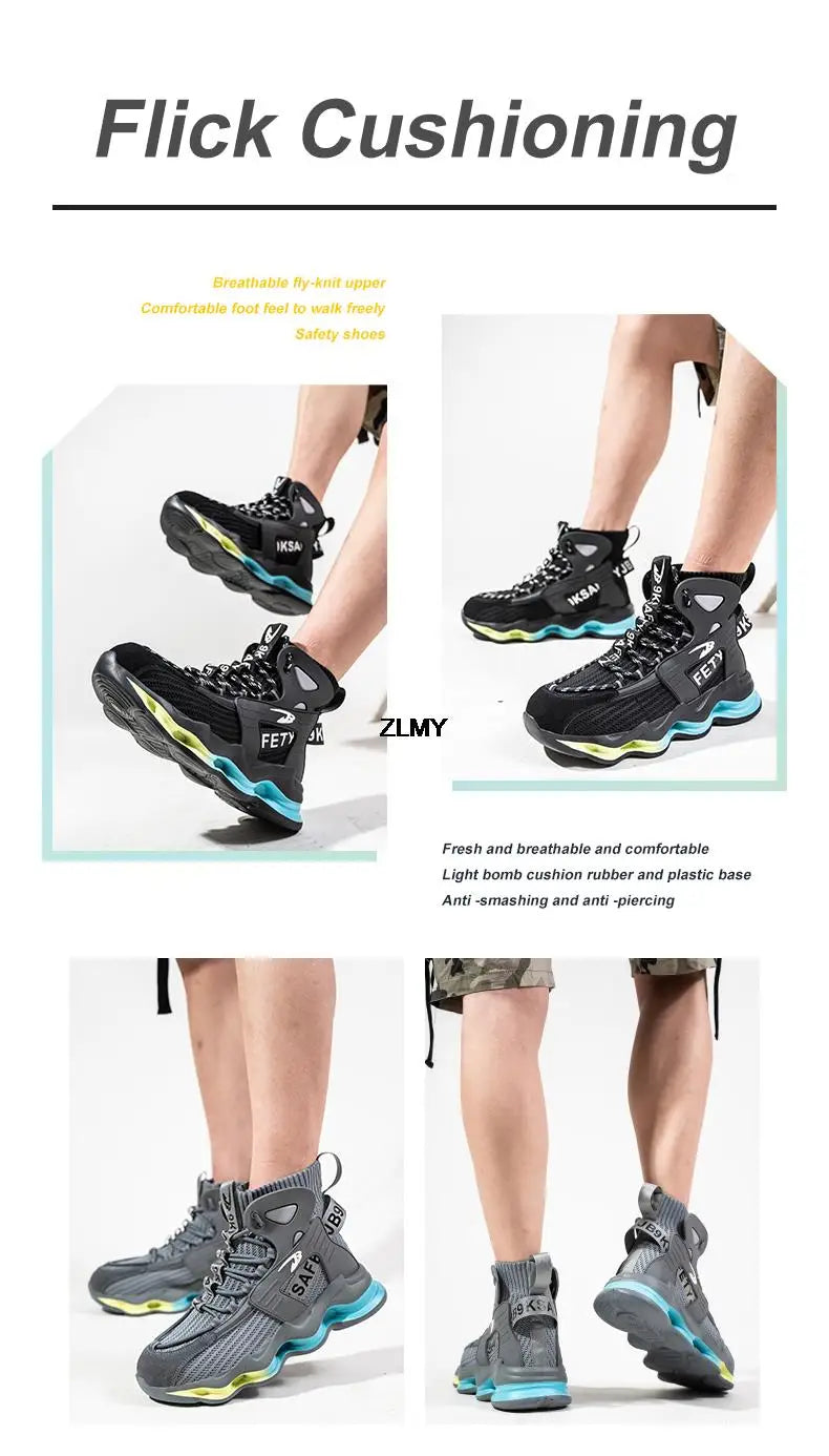 New Design Safety Shoes Men Work Sneaker Steel Toe Shoes Puncture Proof High Top Work Safety Boots Male Lightweight Work Shoes