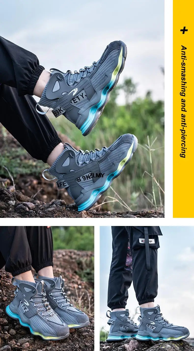 New Design Safety Shoes Men Work Sneaker Steel Toe Shoes Puncture Proof High Top Work Safety Boots Male Lightweight Work Shoes