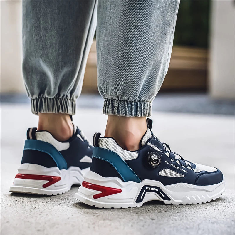 Men's Korean rotating buckle trendy casual sports shoes four season soft soled non slip outdoor running shoes student sneakers