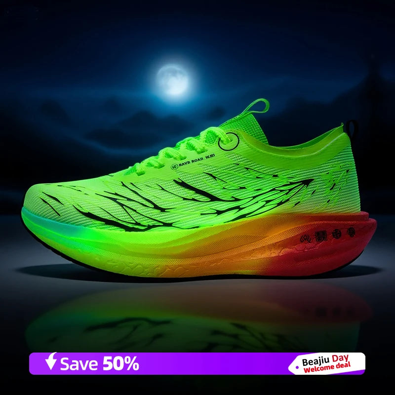 Men Sports Running Shoes Casual Marathon Carbon Plate Breathable Lightweight Women's Fluorescence Athletic Nonskid Sneakers
