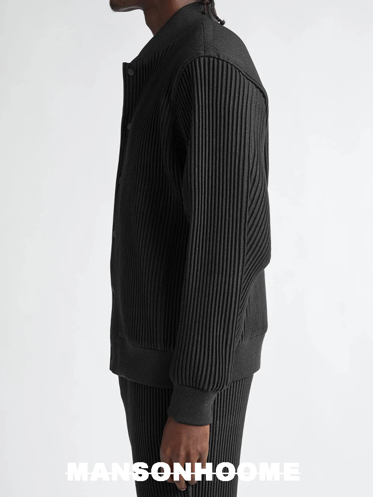 Miyake Pleated Homme Plisse Single Breasted Cardigan Ribbed Jacket Men