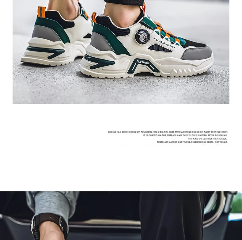 Men's Korean rotating buckle trendy casual sports shoes four season soft soled non slip outdoor running shoes student sneakers