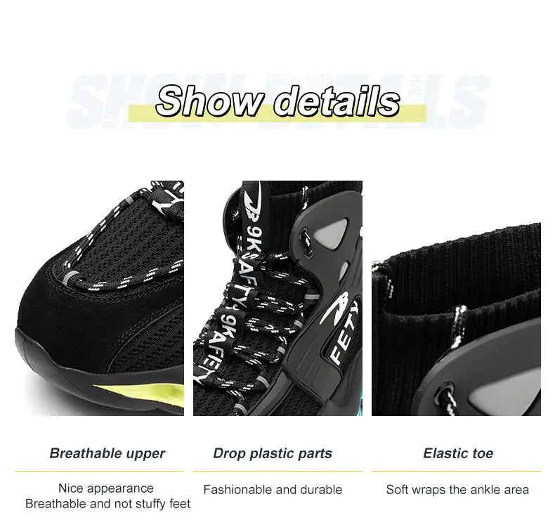 New Design Safety Shoes Men Work Sneaker Steel Toe Shoes Puncture Proof High Top Work Safety Boots Male Lightweight Work Shoes