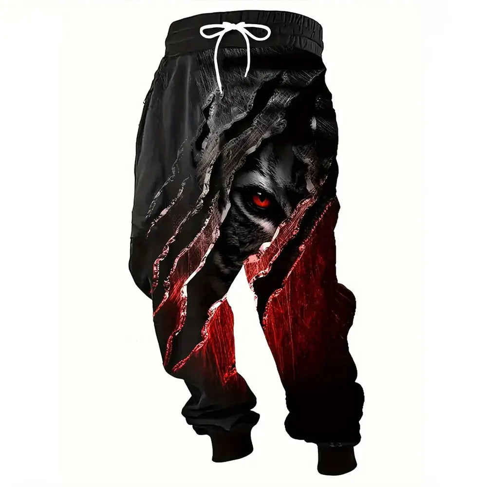 Men Loose Casual Pocket Draw Rope Sports Sweatpants Fashion Dragon And Hand Printed Sweatpants Winter New Thick Warm Sweatpants