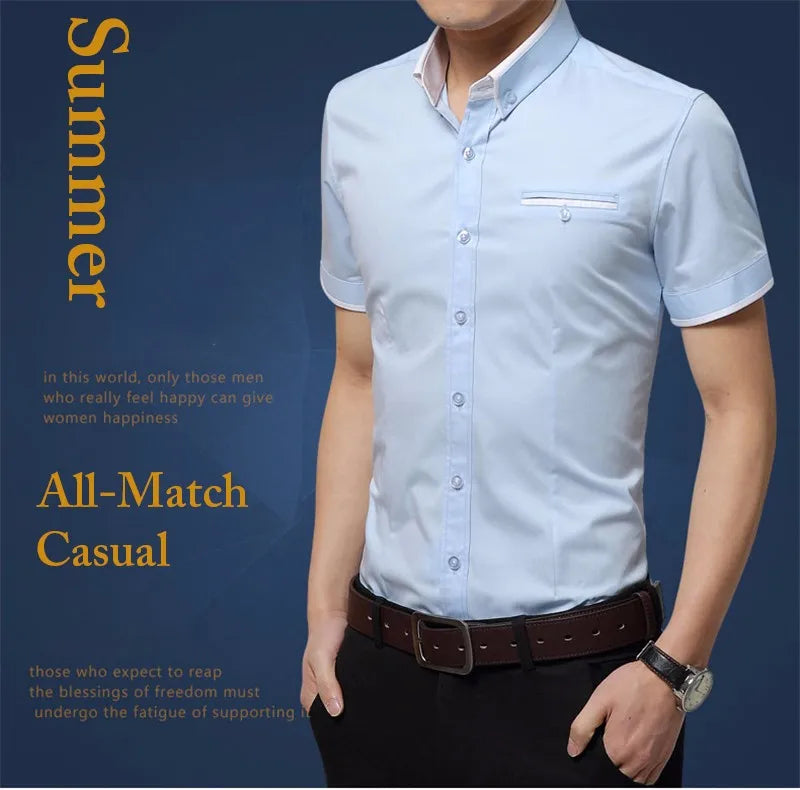 2025 New Arrival Brand Men's Summer Business Shirt Short Sleeves Turn-down Collar Tuxedo Shirt Shirt Men Shirts Big Size 5XL