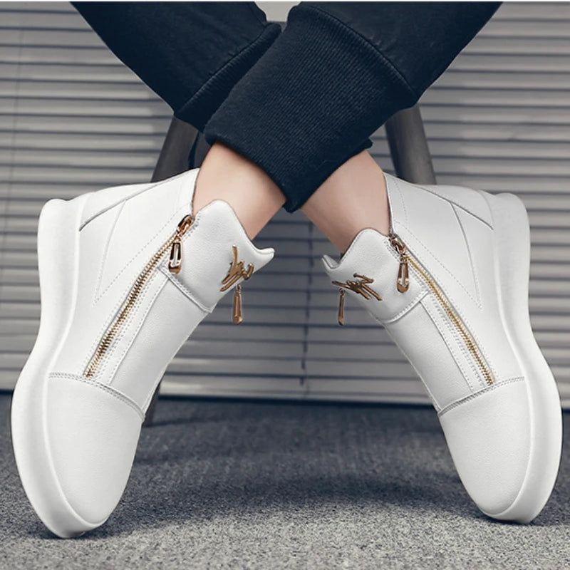 High Top Casual Shoes for Men Brand Ankle Boots Fashion White Men Skateboard Shoes Luxury Platform Sport Shoes Leather Men Boots