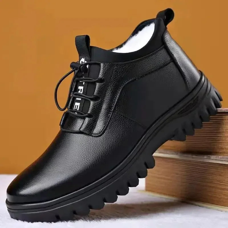 Men's winter warm cotton shoes Outdoor non slip thick leather boots New Fashion Plush Comfortable Shoe Casual Snow Boots male