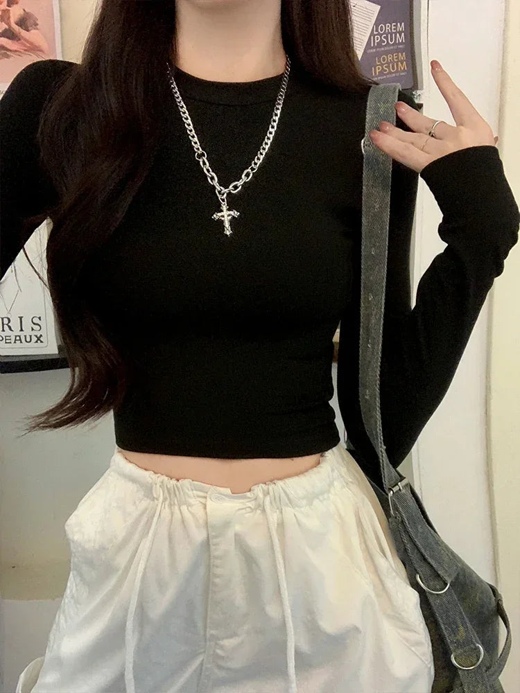 Women Casual Long Sleeve T-Shirts Spring Autumn Solid Slim Fit Pullovers Tees Shirts Female Streetwear Base Tees Tops Casual