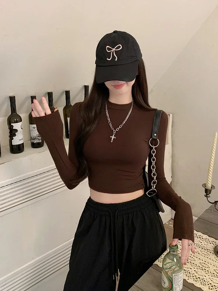 Women Casual Long Sleeve T-Shirts Spring Autumn Solid Slim Fit Pullovers Tees Shirts Female Streetwear Base Tees Tops Casual