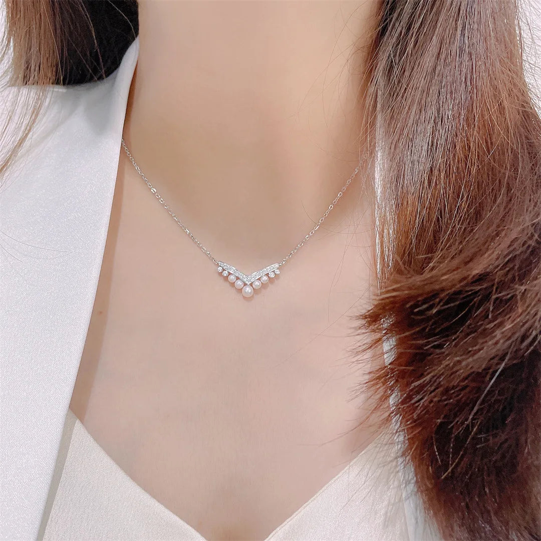 Luxury Pearl Moissanite Pendants Necklace For Women S925 Sterling Silver 18K Gold Plated Diamond Chain Wedding Gifts Jewelry