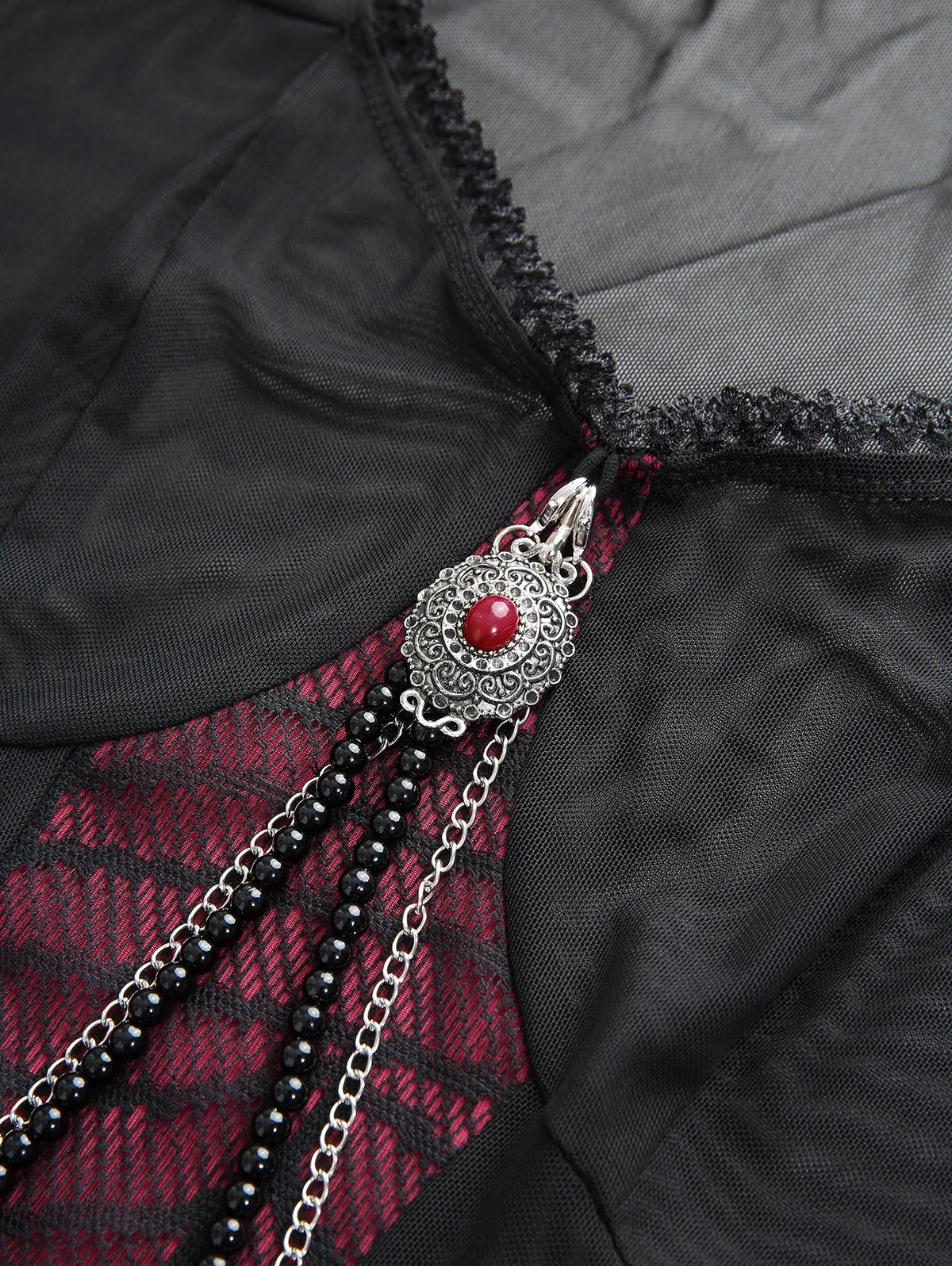 ROSEGAL Gothic Dresses For Girls, Black Flare Sleeves Spider Web Beading Chain Sexy Lace Sheer Mesh See Through Dress Vestidos