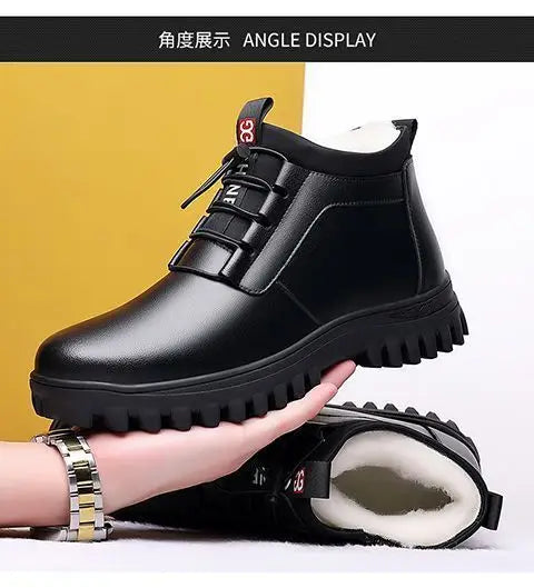 Men's winter warm cotton shoes Outdoor non slip thick leather boots New Fashion Plush Comfortable Shoe Casual Snow Boots male