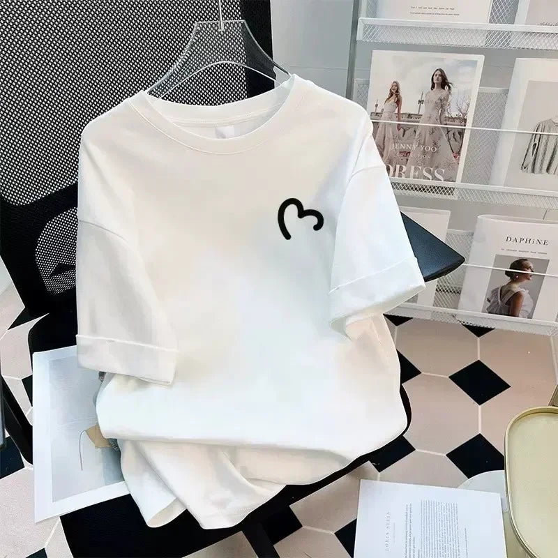 Fashion Summer Women T-shirt Harajuku Funny White Short Sleeve T Shirt Female Casual Unisex Round NeckStreetwear Y2k Clothes Top