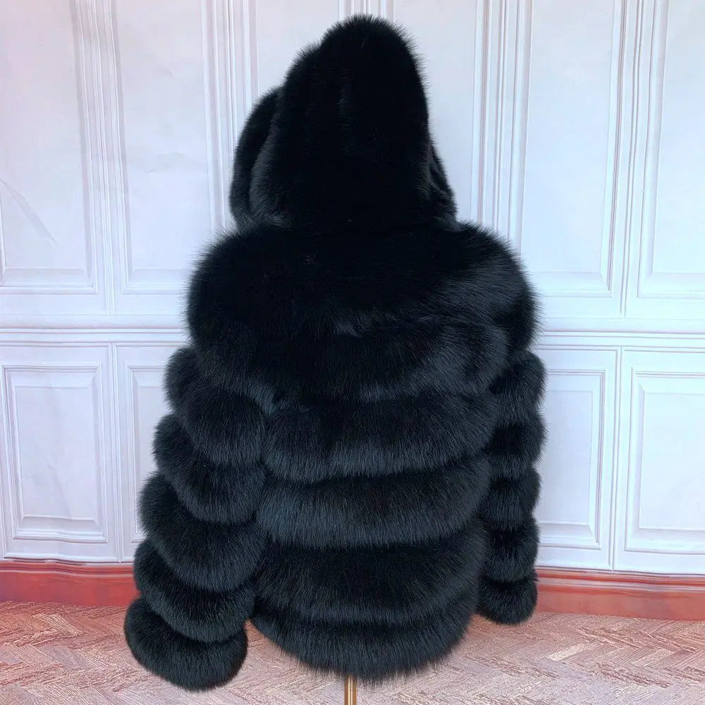 Fur Coat Women's Winter Coats Overcoat Female Fur Jackets For Women Long Sleeves Hood womans Real fur coats Real Fur Clothing
