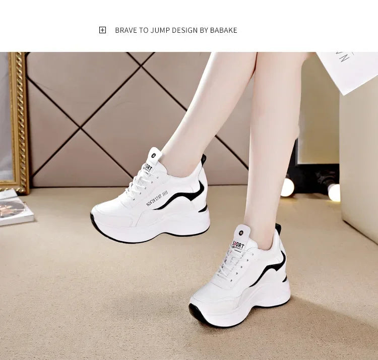 2025 New High Heels Wedge Outdoor Sport Spring White Shoes Breathable Casual Shoe Women Leather Platform Sneakers Red