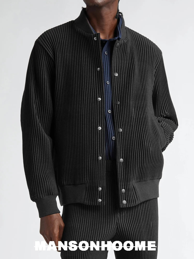 Miyake Pleated Homme Plisse Single Breasted Cardigan Ribbed Jacket Men