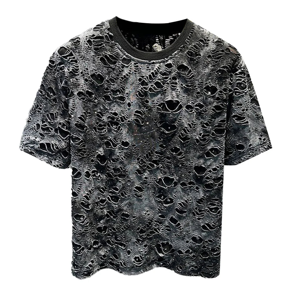 Mens T-Shirts Casual Tie-Dye Ripped T-Shirts Summer Niche Lightweight Unique Versatile Fashion Short Sleeve Tops Men'S Wear 2024