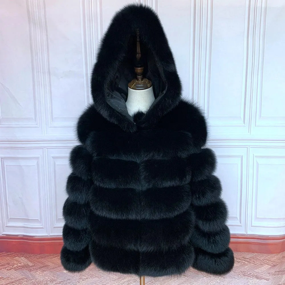 Fur Coat Women's Winter Coats Overcoat Female Fur Jackets For Women Long Sleeves Hood womans Real fur coats Real Fur Clothing