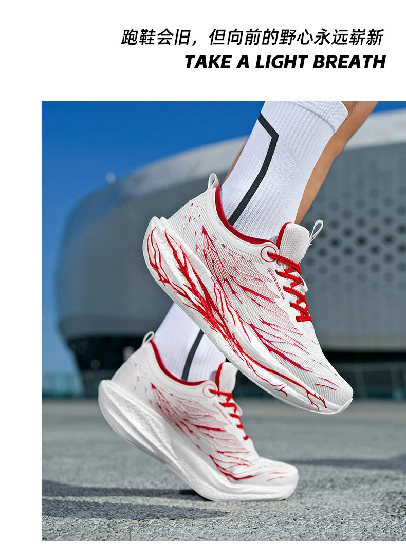 Men Sports Running Shoes Casual Marathon Carbon Plate Breathable Lightweight Women's Fluorescence Athletic Nonskid Sneakers