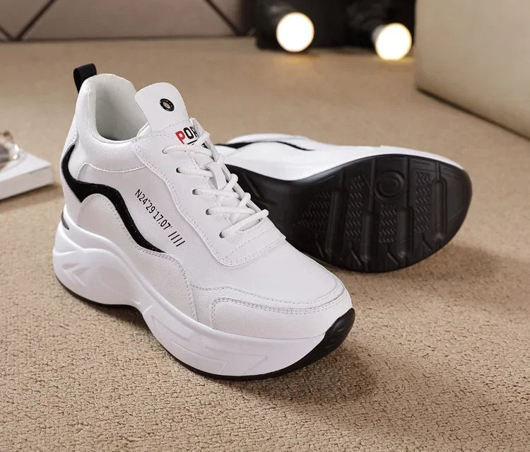 2025 New High Heels Wedge Outdoor Sport Spring White Shoes Breathable Casual Shoe Women Leather Platform Sneakers Red