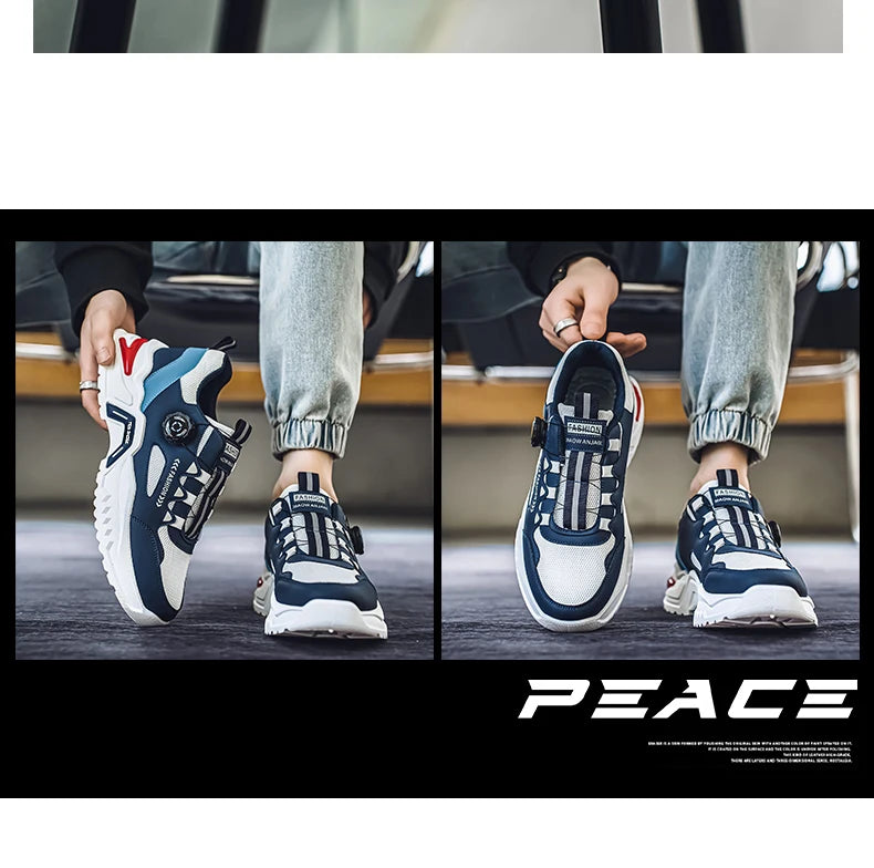 Men's Korean rotating buckle trendy casual sports shoes four season soft soled non slip outdoor running shoes student sneakers