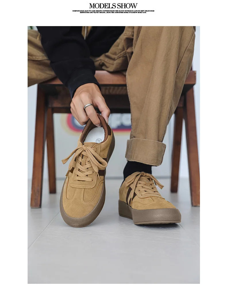 Vintage Brown Man Sneakers Suede Leather Men's Skateboard Shoes Comfort Lace-up Men Skate Sneakers Thick Sole Casual Board Shoes