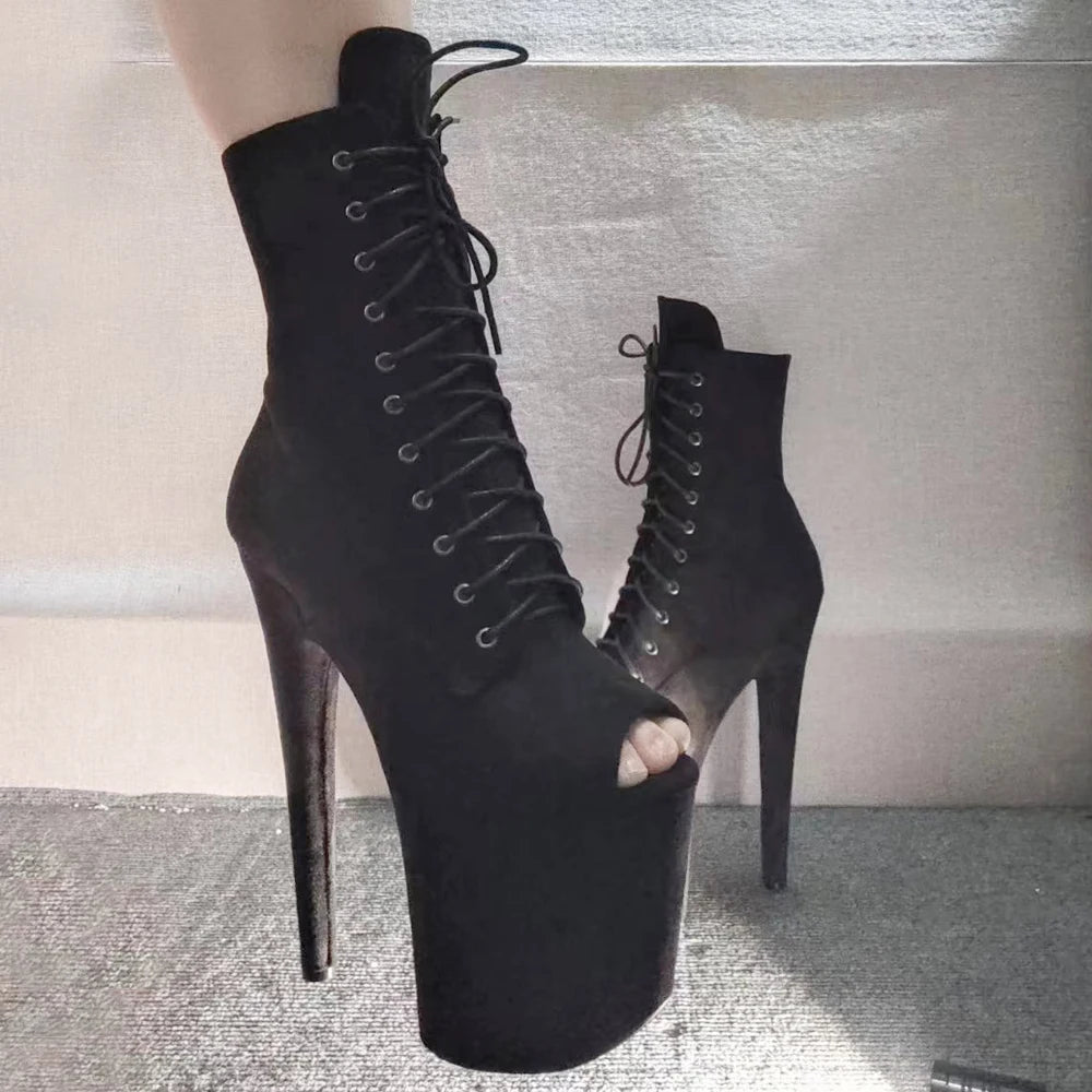 8"Heel 4"Platform Extreme Pole Dance Lace-Up FlannelAnkle Boots In Stock Fast Shipping Size36-43