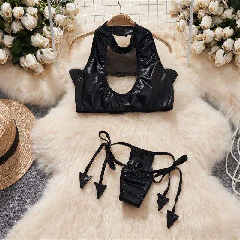 Cute Gray Rabbit Ear Hood Top Sexy Backless Slim Fit Bodysuit Zip Sleeveless Women Sexy Erotic Lingerie Bunny Cosplay Playsuit