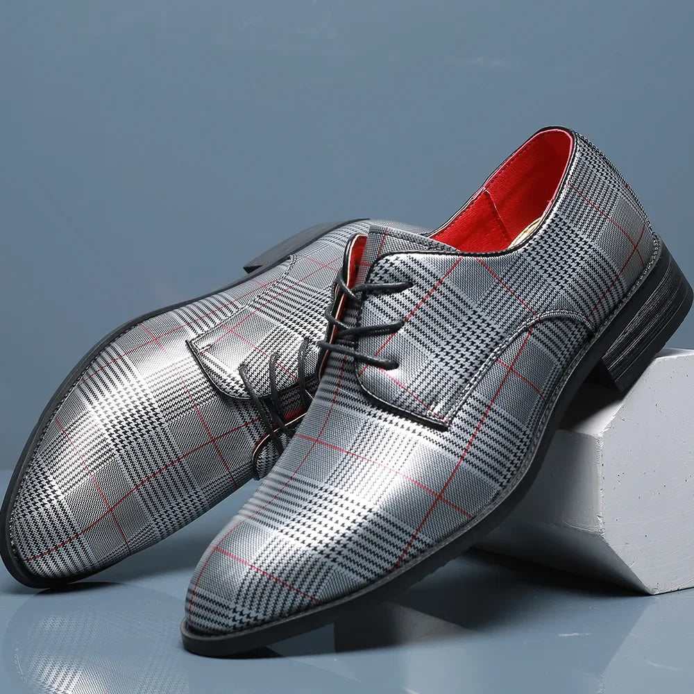 Luxury Men Dress Shoes Leather Shoes Designer Striped Patten Men Formal Shoes Italian Oxfords Pointed Toe Wedding Shoe Barber