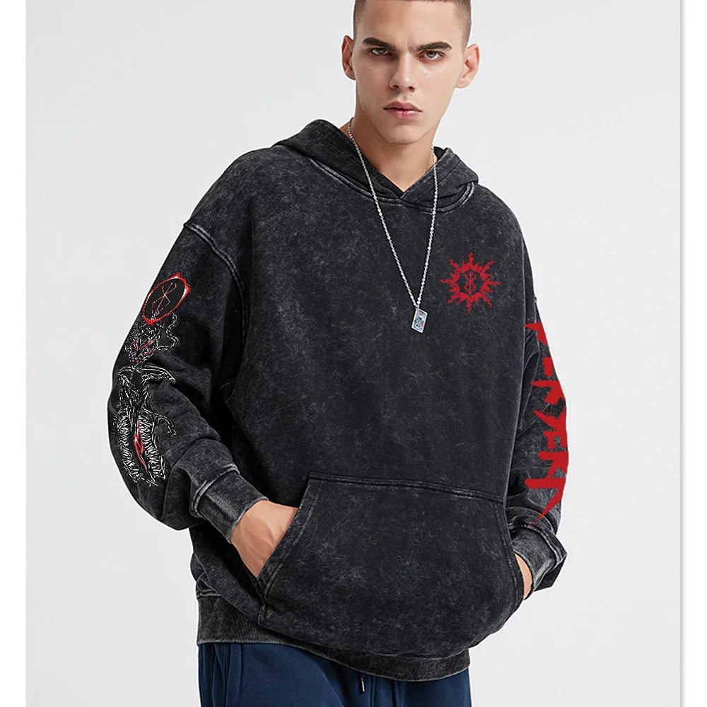 custom Wash Hoodies Men Women Vintage Black 100% Cotton Gothic Sweatshirts Casual Pullover Hip Hop Y2K Sportswear