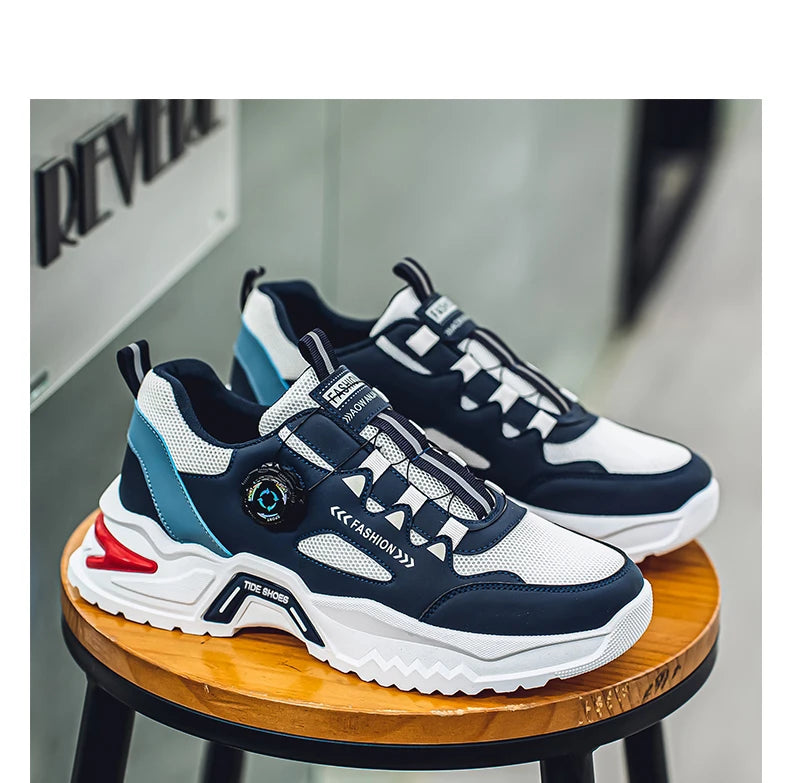 Men's Korean rotating buckle trendy casual sports shoes four season soft soled non slip outdoor running shoes student sneakers