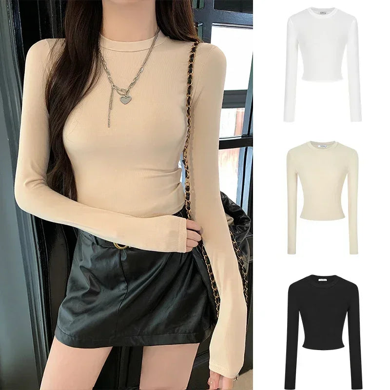 Women Casual Long Sleeve T-Shirts Spring Autumn Solid Slim Fit Pullovers Tees Shirts Female Streetwear Base Tees Tops Casual