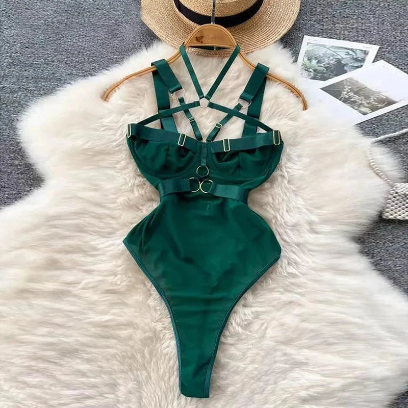 Cute Gray Rabbit Ear Hood Top Sexy Backless Slim Fit Bodysuit Zip Sleeveless Women Sexy Erotic Lingerie Bunny Cosplay Playsuit