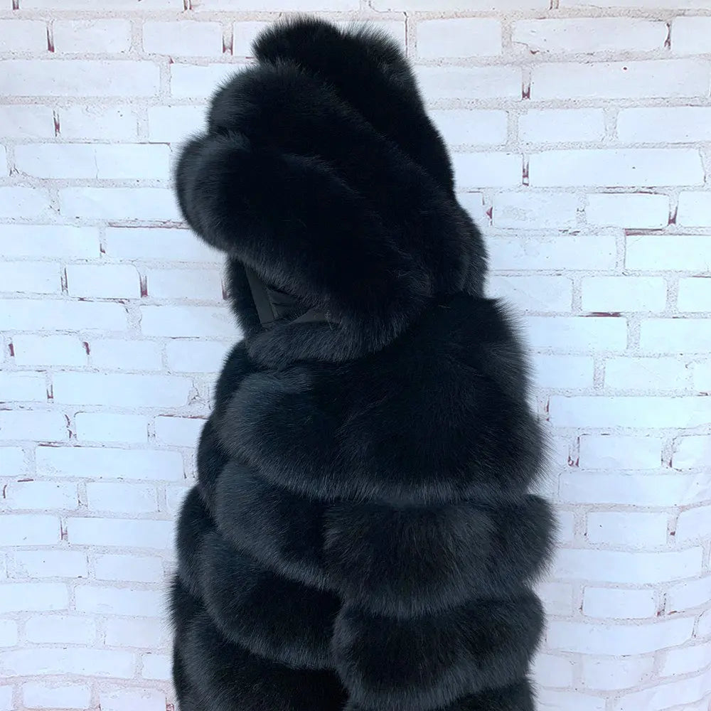 Fur Coat Women's Winter Coats Overcoat Female Fur Jackets For Women Long Sleeves Hood womans Real fur coats Real Fur Clothing