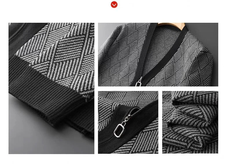 Luxury brand men's V-neck knitted sweater autumn winter new fashion boutique zipper European design high-end shawl casual coat