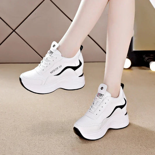 2025 New High Heels Wedge Outdoor Sport Spring White Shoes Breathable Casual Shoe Women Leather Platform Sneakers Red