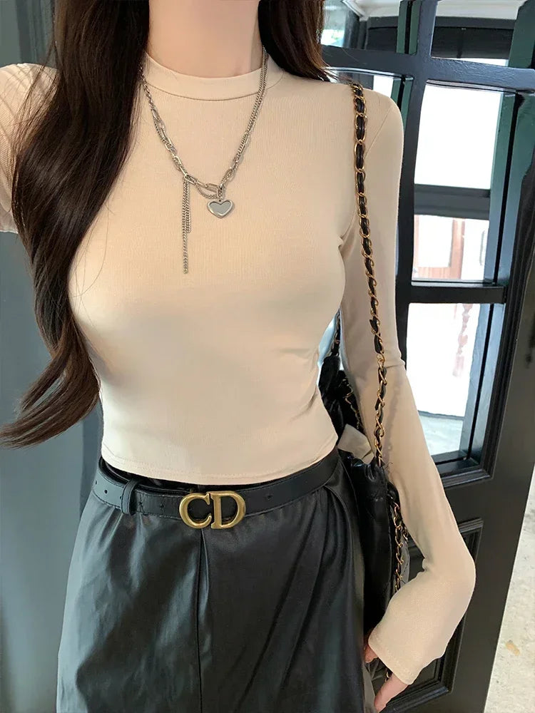 Women Casual Long Sleeve T-Shirts Spring Autumn Solid Slim Fit Pullovers Tees Shirts Female Streetwear Base Tees Tops Casual