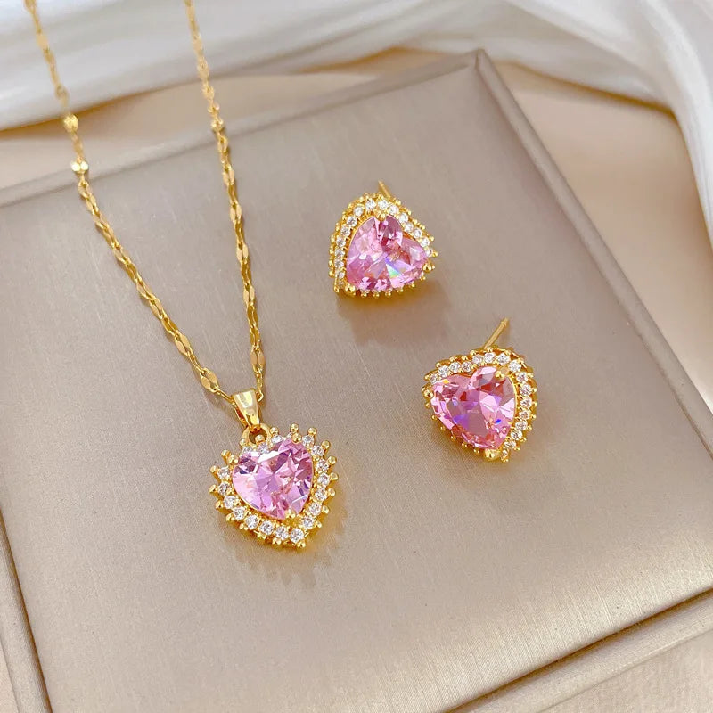 Stainless Steel Austrian Crystal Enamel Square Pendant Jewelry Sets Women African Costume Jewelry Maxi Necklace Earring Set