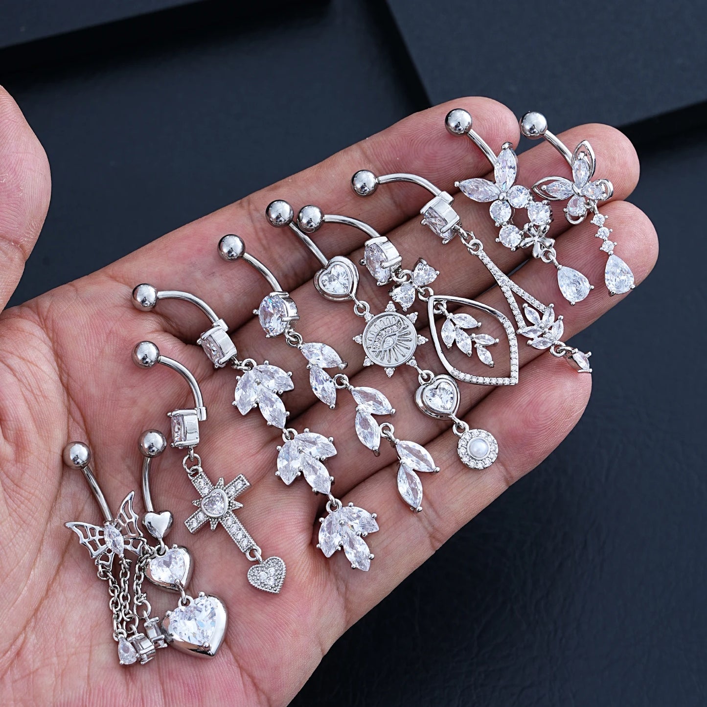 14G Gold Color Pendant Navel Piercing Ornament Butterfly Heart Chains Dangled Belly Button Rings for Women Belly Nombril Jewelry