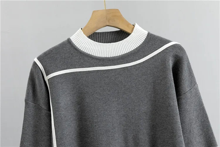 2025 Autumn Runway 2 Pieces Set Knitted Long Sleeve Pullovers Sweater Casual Patchwork Fashion Women Tops and Pants Suits Spring