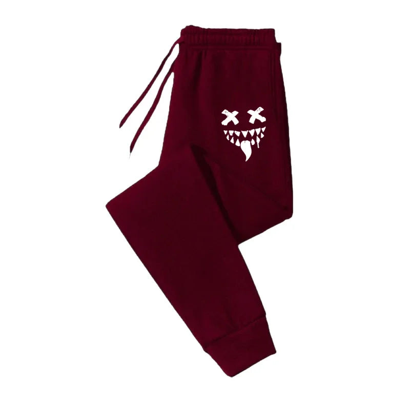 Monster Smile Print Harajuku Versatile Solid Color Daily Outdoor Running Fitness Breathable Casual Comfortable Men Sports Pants
