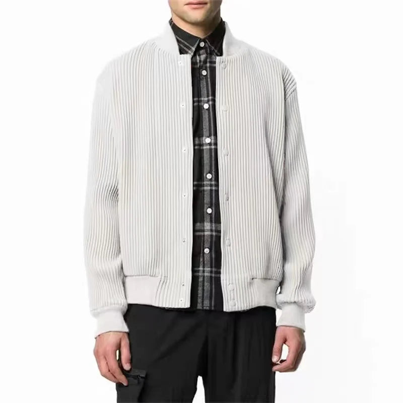 Miyake Pleated Homme Plisse Single Breasted Cardigan Ribbed Jacket Men