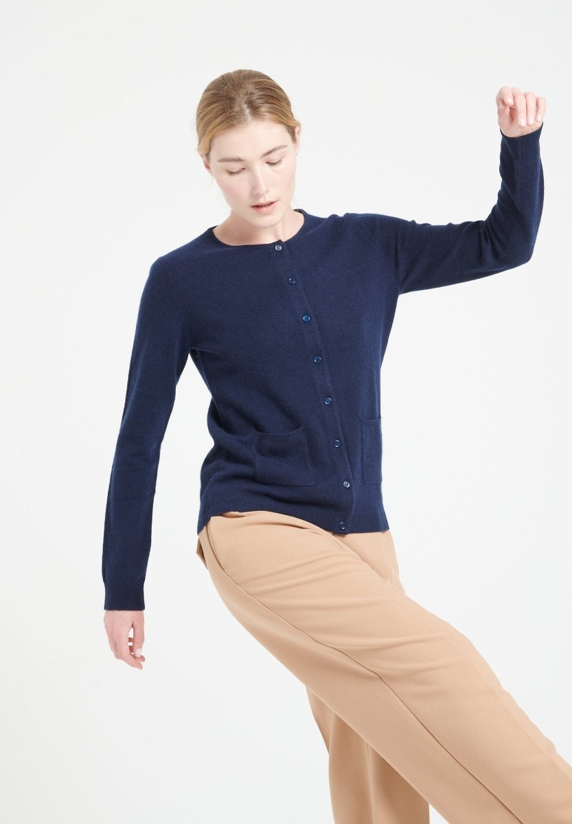 Cardigan col rond femme en cachemire bleu marine - LILLY 4B
